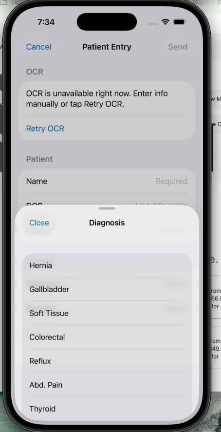 Diagnosis selection screen