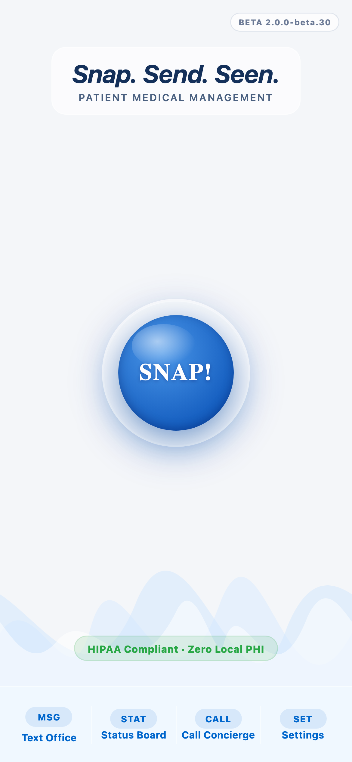 iPhone App home with SNAP button